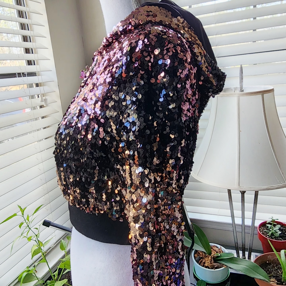 Forever 21 Black and Pink Sequin Bomber Jacket - Picture 3 of 10
